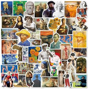 Serhuque 50pcs Famous Oil Painting and Sculpture Stickers for Journal Luggage Water Bottle Laptop Phone Case Scrapbook Skateboard Hydro Flasks,Vinyl Oil Painting Decals for Kids,Waterproof in Kuwait