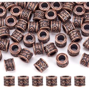Craftdady 50Pcs Red Copper Large Hole Column Tube Spacer Beads 8.5x7mm Tibetan Metal European Loose Charm Beads for Jewelry Making Hole: 5mm
