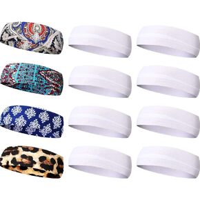 Sublimation Headband Blank Tie Dye Headband Heat Transfer Yoga Hairbands Elastic Sweatbands Iron on Transfer Bandana Head Wrap Scarf for Halloween DIY Women Sports, White(24 Pieces)