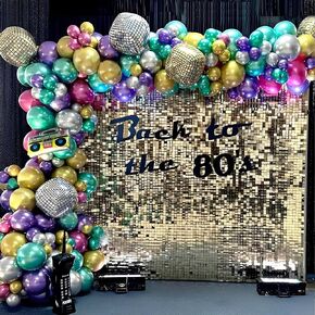 80s 90s حزب الزينة 141pcs ديسكو الكرة بالون جارلاند قوس عدة مع معدني الذهب والفضة بالونات الراديو ميكروفون نفخ ل90s 80s موضوع زينة حفلة عيد ميلاد in Kuwait