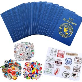 Sureio 348 Pcs Blank Kids Passport Book with Assorted Travel Stickers for Scrapbooks Party Favors Wall Decals Arts Crafts School Supplies Game Prizes Collections for Boys and Girls in Kuwait