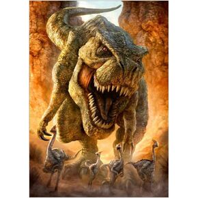 مجموعة لوحات ماسية خماسية الابعاد على شكل ديناصور بالارقام للبالغين - مجموعات فنية ماسية حفر كاملة مع احجار كريمة فنية مستديرة للبالغين والاطفال والمبتدئين، لديكور حائط المنزل مقاس 12×16 انش in Kuwait