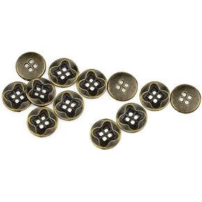 RECHERE 12 PCS Antique Flower Pattern Flat Metal Buttons 4-Hole Craft for DIYS Sewing Embellishment (Antique Bronze,13mm)
