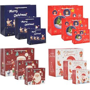 12 قطعة من LinQuick في 6 أنماط من أكياس هدايا عيد الميلاد كبيرة الحجم متوسطة الحجم، أكياس حلوى قابلة لإعادة الاستخدام بمقبض، حقائب عيد الميلاد غير المنسوجة لحفلات عيد الميلاد تفضل الحلوى in Kuwait