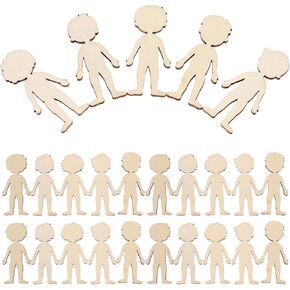 COHEALI 50pcs Wooden Boy Cutout Unfinished People Shaped Craft Sticks Blank Wooden Slices for DIY Projects