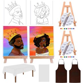 TEBTEOTEK Sip and Paint Kit for Adults Couples Painting Kit Date Night Pre Drawn Canvas to Paint for Adults Paint Party Supplies 8x10 Pre Printed Stretched Canvas Set with Paint Brush Easel Aprons