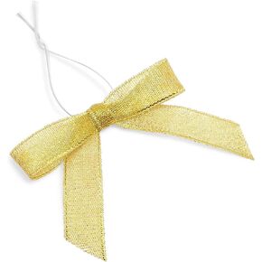 100-Pack Twist Tie Bows, Metallic Gold Pre-Tied Satin Ribbon for Gift Wrap Bags Boxes, Party Favors, Baked Goods, Crafts, Mini Bowties for Hair Decorations (2.5x3 in) in Kuwait