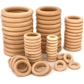60 Pcs Unfinished Wood Rings for Macrame,5 Different Sizes Wooden Rings for Crafts,70mm/55mm/40mm/30mm/20mm,Natural Solid Wood Ring for Ornaments Crafts, Curtain Rings and Toys,Jewelry DIY Making in Saudi Arabia
