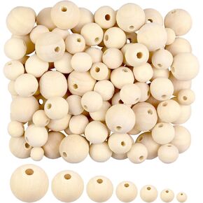 1000 قطعة من الخرز الخشبي، خرز خشبي دائري طبيعي غير مكتمل، خرز فاصل خشبي سائب للحرف اليدوية وصناعة المجوهرات، 7 مقاسات (6 ملم، 8 ملم، 10 ملم، 12 ملم، 14 ملم، 16 ملم، 20 ملم) in Kuwait