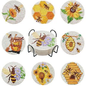 Cheriswelry 8pcs Butterfly DIY Coasters 5D DIY Diamond Painting Cup Mat Kits Diamond Painting Coasters with Holder Diamond Art Painting Coasters for Beginners Adults Kids DIY Coasters