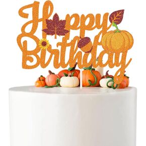 Pumpkin Sign Happy Birthday Cake Topper, Autumn Halloween Thanksgiving Festival Cake Decor- Baby Shower Little Pumpkin Birthday Party Supplies