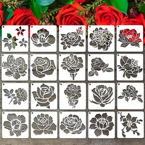 20Pcs Rose Flower Stencils Flower Leaf Painting Stencils Reusable Rose Stencil Floral Plastic Art Drawing Templates DIY Crafts Plant Stencil for Painting on Wood Wall Door Canvas Home Decor in Kuwait