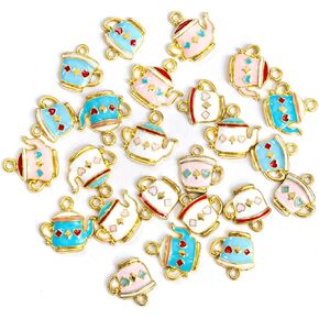 AUEAR, 24 Pack Teapot Cup Charms Pendant Enamel Alloy Charm for Earrings Bracelet Jewelry Making DIY
