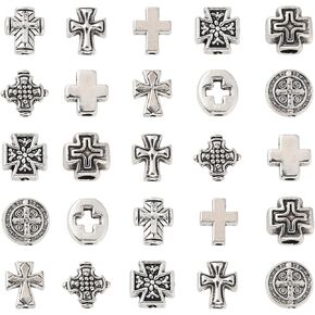 DanLingJewelry 80Pcs 8 Styles Tibetan Religious Beads Antique Silver Buddha Lotus Elephant Religious Spacer Beads for Jewelry Making Crafts