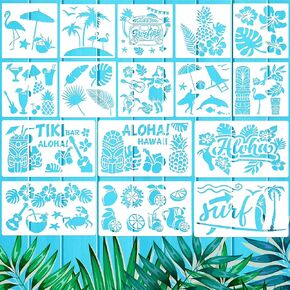 16 Pieces Summer Beach Painting Template Hawaii Tropical Reusable Stencil Palm Tree Stencil Lemon Pineapple Flamingo Leaves Flowers Template for DIY Art Crafts Scrapbooking on Wood Wall Decor in Kuwait