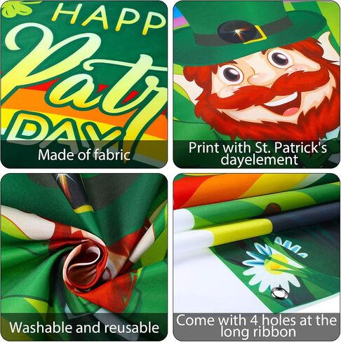 غطاء باب عيد القديس باتريك سعيد، نبات النفل الأخضر المحظوظ الربيع قوس قزح خلفية قبعة Leprechaun عملة ذهبية وعاء راية خلفية لمستلزمات تزيين حفلات الأعياد الأيرلندية in Saudi Arabia