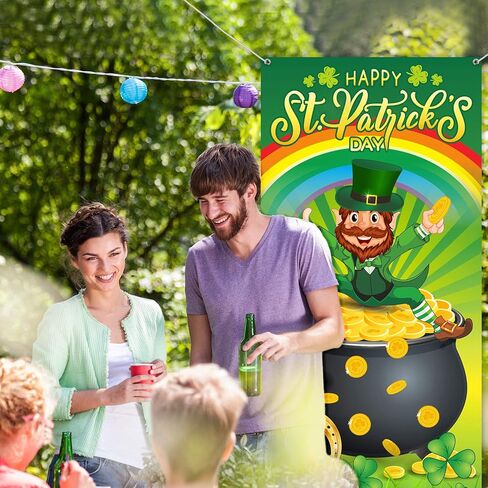 غطاء باب عيد القديس باتريك سعيد، نبات النفل الأخضر المحظوظ الربيع قوس قزح خلفية قبعة Leprechaun عملة ذهبية وعاء راية خلفية لمستلزمات تزيين حفلات الأعياد الأيرلندية in Saudi Arabia