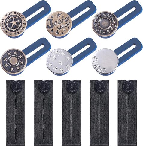 كيو اكس يو جيه اي 13 قطعة من وصلات تمديد الخصر المرنة، حزام خصر مطاطي معدني قابل للتعديل، مجموعة تمديد زر البنطال، للرجال والنساء الجينز والتنانير والبنطلونات والياقات in Kuwait