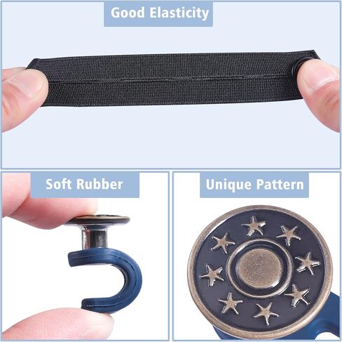 كيو اكس يو جيه اي 13 قطعة من وصلات تمديد الخصر المرنة، حزام خصر مطاطي معدني قابل للتعديل، مجموعة تمديد زر البنطال، للرجال والنساء الجينز والتنانير والبنطلونات والياقات in Kuwait