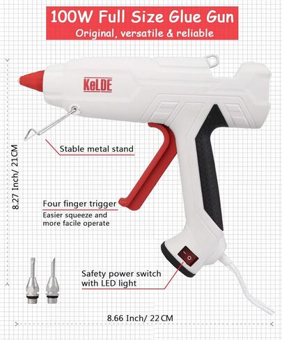 طقم مسدس غراء ساخن مكون من 57 قطعة، مسدس غراء شديد التحمل بحجم كامل 100 وات من KeLDE، مسدس غراء صغير إضافي بقدرة 10 وات، يتضمن قطعتين من النصائح الدقيقة الإضافية، و50 قطعة من أعواد الغراء للأعمال اليدوية والمشروعات اليدوية والإصلاحات in Kuwait