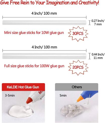 طقم مسدس غراء ساخن مكون من 57 قطعة، مسدس غراء شديد التحمل بحجم كامل 100 وات من KeLDE، مسدس غراء صغير إضافي بقدرة 10 وات، يتضمن قطعتين من النصائح الدقيقة الإضافية، و50 قطعة من أعواد الغراء للأعمال اليدوية والمشروعات اليدوية والإصلاحات in Kuwait