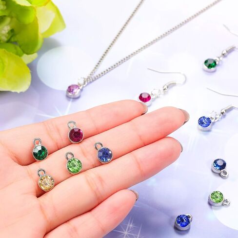 Hicarer 108 Pieces Crystal Birthstone Charms DIY Jewelry Necklace Bracelet Beads Pendant with Rings Mixed Handmade Round Crystal Charm for Earring Making Supplies, 7 mm, 12 Colors in Saudi Arabia