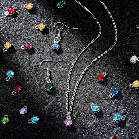 Hicarer 108 Pieces Crystal Birthstone Charms DIY Jewelry Necklace Bracelet Beads Pendant with Rings Mixed Handmade Round Crystal Charm for Earring Making Supplies, 7 mm, 12 Colors in Saudi Arabia