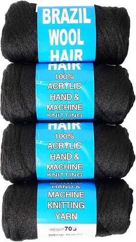 4 Packs Brazilian Wool Hair Yarn, Wool Yarn for Hair Jumbo Braiding& Senegalese Twisting Wool Hair Attachment Knitting Hair Braids(Natural Black) in Saudi Arabia