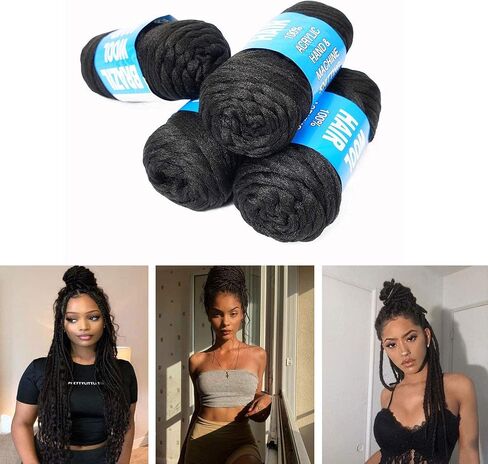 4 Packs Brazilian Wool Hair Yarn, Wool Yarn for Hair Jumbo Braiding& Senegalese Twisting Wool Hair Attachment Knitting Hair Braids(Natural Black) in Saudi Arabia
