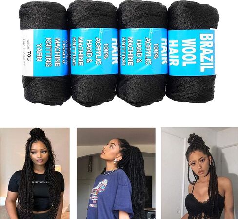 4 Packs Brazilian Wool Hair Yarn, Wool Yarn for Hair Jumbo Braiding& Senegalese Twisting Wool Hair Attachment Knitting Hair Braids(Natural Black) in Saudi Arabia