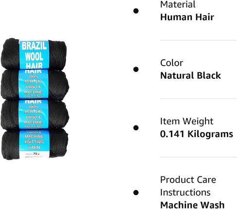 4 Packs Brazilian Wool Hair Yarn, Wool Yarn for Hair Jumbo Braiding& Senegalese Twisting Wool Hair Attachment Knitting Hair Braids(Natural Black) in Saudi Arabia