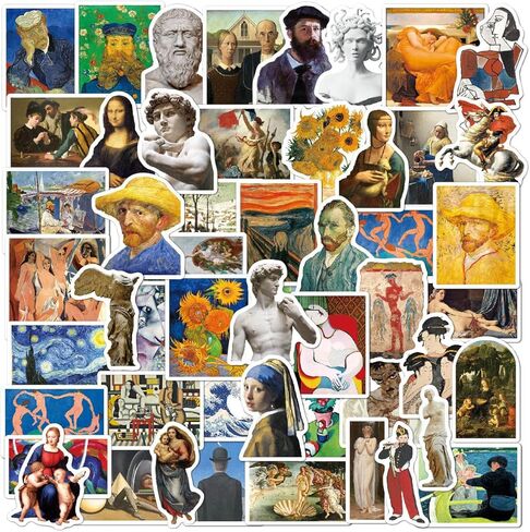 Serhuque 50pcs Famous Oil Painting and Sculpture Stickers for Journal Luggage Water Bottle Laptop Phone Case Scrapbook Skateboard Hydro Flasks,Vinyl Oil Painting Decals for Kids,Waterproof in Kuwait