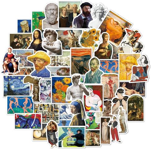 Serhuque 50pcs Famous Oil Painting and Sculpture Stickers for Journal Luggage Water Bottle Laptop Phone Case Scrapbook Skateboard Hydro Flasks,Vinyl Oil Painting Decals for Kids,Waterproof in Kuwait