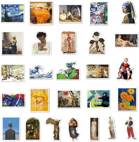 Serhuque 50pcs Famous Oil Painting and Sculpture Stickers for Journal Luggage Water Bottle Laptop Phone Case Scrapbook Skateboard Hydro Flasks,Vinyl Oil Painting Decals for Kids,Waterproof in Kuwait