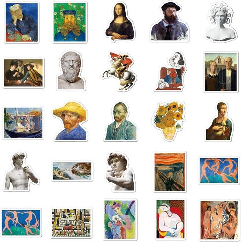Serhuque 50pcs Famous Oil Painting and Sculpture Stickers for Journal Luggage Water Bottle Laptop Phone Case Scrapbook Skateboard Hydro Flasks,Vinyl Oil Painting Decals for Kids,Waterproof in Kuwait