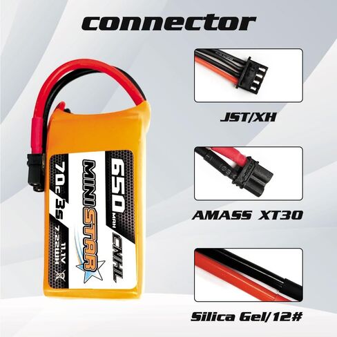 بطارية ليبو CNHL 650 مللي أمبير في الساعة 3s 11.1 فولت ليبو 70C مع بطاريات RC بمقبس XT30U لطائرة بدون طيار صغيرة رباعية FPV كوادكوبتر بدون طيار بدون طيار RC JJPRO DJI، طائرة بدون طيار FPV، أجزاء هواية متعددة المحركات (عبوتان) in Saudi Arabia