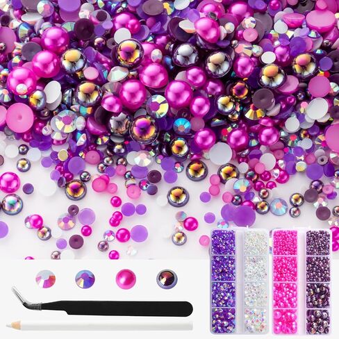 3929Pcs Black Gold Pearls Rhinestones for Crafts Mixed Size 3mm-8mm AB Color Round Half Pearls Flatback Pearl Beads and Resin Rhinestones Set for Face Art in Kuwait