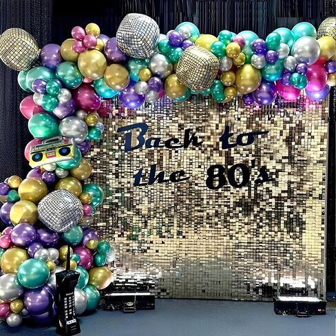 80s 90s حزب الزينة 141pcs ديسكو الكرة بالون جارلاند قوس عدة مع معدني الذهب والفضة بالونات الراديو ميكروفون نفخ ل90s 80s موضوع زينة حفلة عيد ميلاد in Kuwait