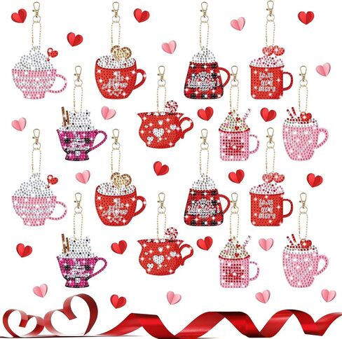clothmile 16 PCS Valentine's Day Hot Cocoa Diamond Painting Keychains Kit Diamond Painting Keychains 5d DIY Valentine's Day Hot Cocoa Keychains (Hot Cocoa) in Saudi Arabia