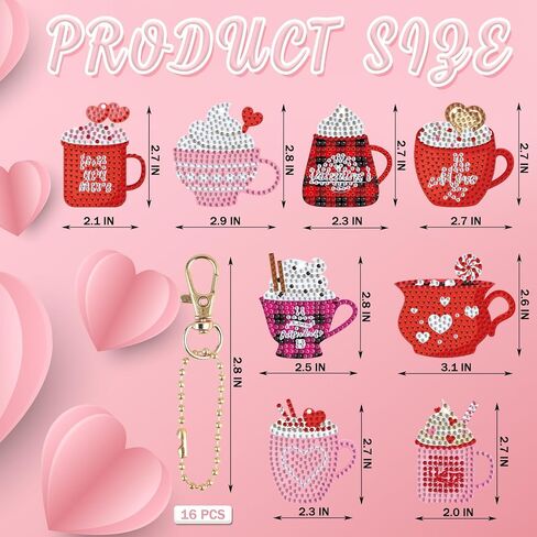 clothmile 16 PCS Valentine's Day Hot Cocoa Diamond Painting Keychains Kit Diamond Painting Keychains 5d DIY Valentine's Day Hot Cocoa Keychains (Hot Cocoa) in Saudi Arabia