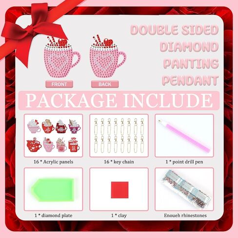 clothmile 16 PCS Valentine's Day Hot Cocoa Diamond Painting Keychains Kit Diamond Painting Keychains 5d DIY Valentine's Day Hot Cocoa Keychains (Hot Cocoa) in Saudi Arabia