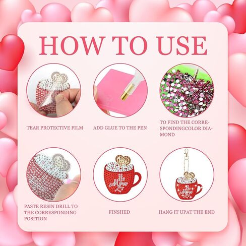clothmile 16 PCS Valentine's Day Hot Cocoa Diamond Painting Keychains Kit Diamond Painting Keychains 5d DIY Valentine's Day Hot Cocoa Keychains (Hot Cocoa) in Saudi Arabia