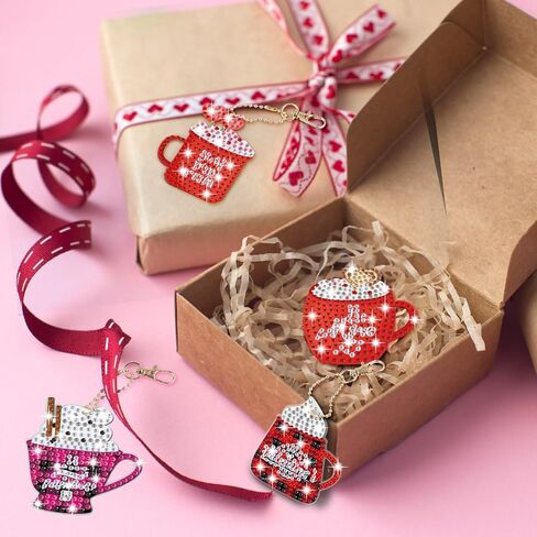 clothmile 16 PCS Valentine's Day Hot Cocoa Diamond Painting Keychains Kit Diamond Painting Keychains 5d DIY Valentine's Day Hot Cocoa Keychains (Hot Cocoa) in Saudi Arabia