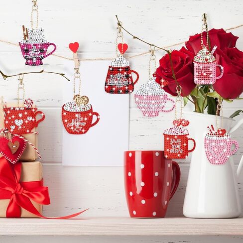 clothmile 16 PCS Valentine's Day Hot Cocoa Diamond Painting Keychains Kit Diamond Painting Keychains 5d DIY Valentine's Day Hot Cocoa Keychains (Hot Cocoa) in Saudi Arabia
