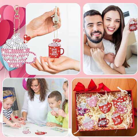 clothmile 16 PCS Valentine's Day Hot Cocoa Diamond Painting Keychains Kit Diamond Painting Keychains 5d DIY Valentine's Day Hot Cocoa Keychains (Hot Cocoa) in Saudi Arabia