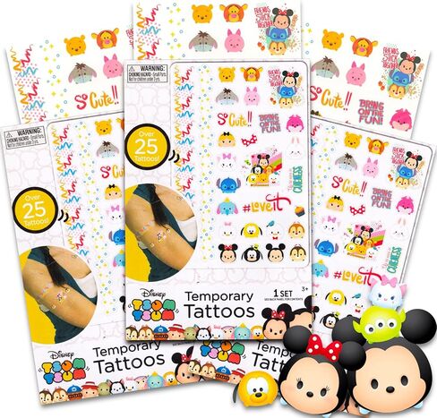 Disney Temporary Tattoos for Kids (3 Pack) ~ Over 75 Disney Temporary Tattoos Featuring Mickey, Minnie, Pooh, Chip & Dale, More | Disney Party Favors for Kids in Kuwait