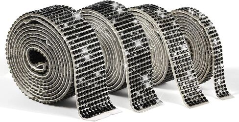 4 لفات من أشرطة ألماس كريستال حجر الراين ذاتية اللصق، شرائط ألماس DIY للحرف اليدوية، ملصقات زينة بشريط كريستالي من Bling AB مع حجر الراين 2 مم لفن كعكة الزفاف (AB) in Kuwait