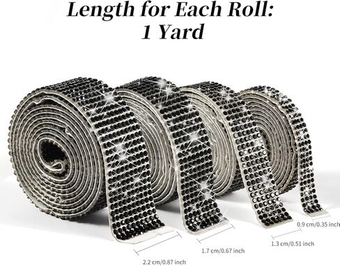 4 لفات من أشرطة ألماس كريستال حجر الراين ذاتية اللصق، شرائط ألماس DIY للحرف اليدوية، ملصقات زينة بشريط كريستالي من Bling AB مع حجر الراين 2 مم لفن كعكة الزفاف (AB) in Kuwait