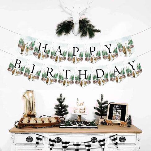 Deer Birthday Party Decorations, Deer Happy Birthday Banner for Boys Oh Deer Onedeerful Woodland Birthday Party Supplies in Saudi Arabia