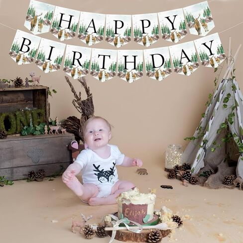 Deer Birthday Party Decorations, Deer Happy Birthday Banner for Boys Oh Deer Onedeerful Woodland Birthday Party Supplies in Saudi Arabia